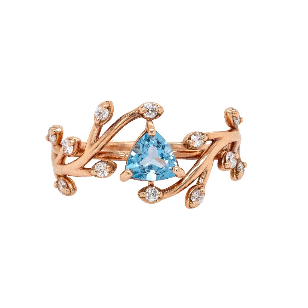 Swiss Blue Topaz Ring In 14k Rose Gold With Natural Diamond Accents